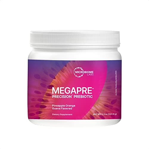 Microbiome Labs MegaPre Powder - Prebiotic Fiber Supplement to Nourish Gut Health - Non Digestible Oligosaccharides Fiber for Strong, Diverse Microbiome, Pineapple Mango Guava Flavor (5.5oz)
