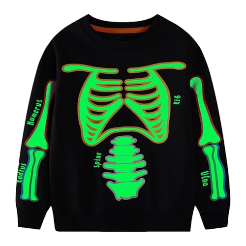 Kids Boys Girls Halloween Skeleton Sweatshirts Long Sleeve Crewneck Pullover Shirts Fall Winter Warm Soft Party Tops