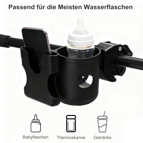Miniatura 3 de Vossot Portavasos Carrito Bebe, 1 Portavasos Para Cochecito Con 2 Ganchos Para Cochecito De Bebé, Con Rotación De 360 Grados, Accesorios Carrito Bebe Negro