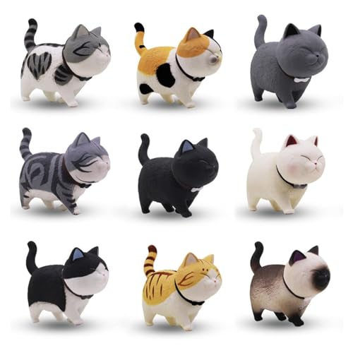 SINGOMON 9 PCS Cute Cat Figurines Miniature Figurines Mini Figurines Animal Figurines Cat Cake Topper Cat Figures Fairy Figurines for Home Fairy Landscape Garden Decor