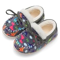 Scurtain Kids Toddler Moccasins Slippers - Unisex, Boys & Girls Grey/Dino Size 7.5