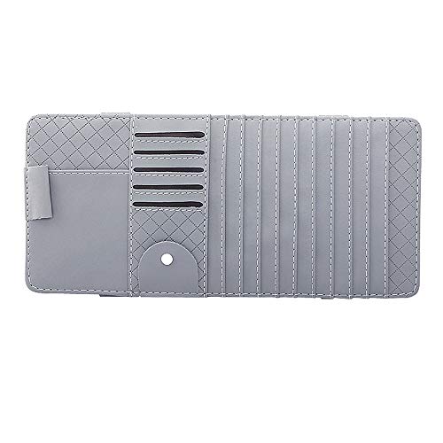 Yolu Auto Car Sun Visor Organizer CD Luxury Leather Shade Organizer CD Travel Holder Bag Cards Wallet Pocket Pen Glasses Clip Cover Storage Electronic Accessory (Gray)