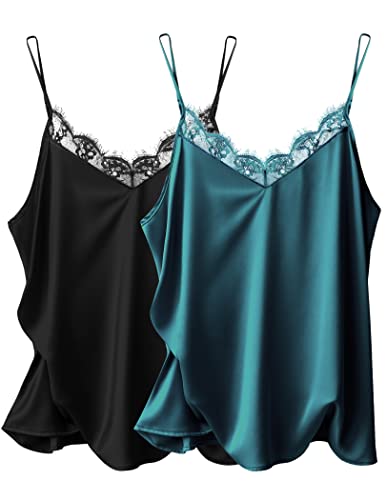 Image of Ekouaer Women's Satin Lace V Neck Camisole Tops Pajama