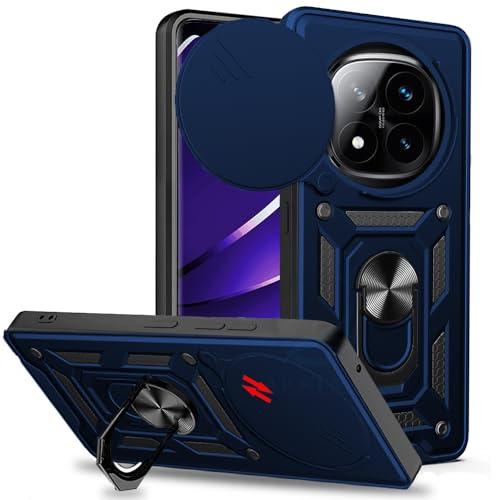 Image of AESTMO Tough Armor Redmi Note 14 Pro Plus 5G Bumper Back Case Cover | Ring Holder & Sliding Camera Shield Cover | 360 Degree Protection Back Case Cover for Redmi Note 14 Pro Plus 5G (Blue)