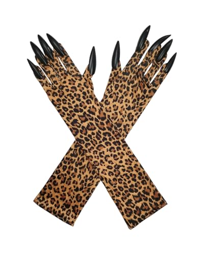 MOPZIJA 1 paire gants longs d'halloween，gants longs femme，imprimé léopard,Gants longs d'opéra pour femme des années 1920, motif léopard, leopard femme, pour Halloween, fête sur le thème Gatsby