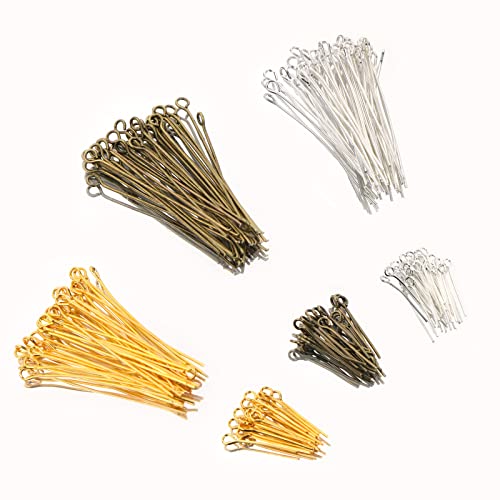 Eye Pins For Jewelry Making, Benbo 1200Pcs 3 Colors Open Eye Pins Mix Jewelry Findings Plated Loops Eyepins Flat Head Pins With Box For Jewelry Findings Making (0.79 Inch & 1.57Inch) #TOP2