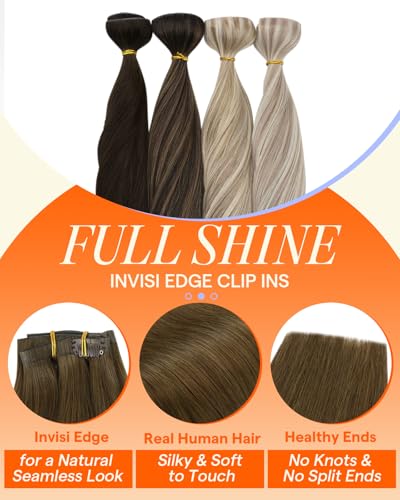 Image of Full Shine Invisible Clip in Hair Extensions, Brown, 22 Inch 130g 6Pcs