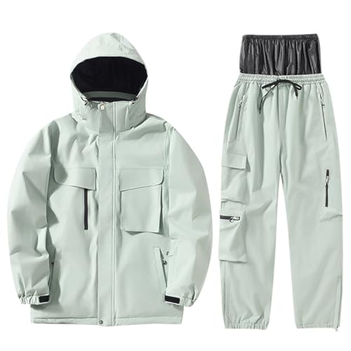 Generisch Traje de esquí para hombre y mujer, con pantalones de esquí, cortavientos, aislante, traje de nieve, cálido para invierno, abrigo de nieve de snowboard, Verde claro., S