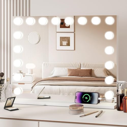 YU YUSING Hollywood Miroir Maquillage Lumineux 80X62.5cm, Miroir Coiffeuse LED 18 Lumières Dimmables,3 Couleurs, Contrôle Tactile, Montage Mural, Grossissant 10x