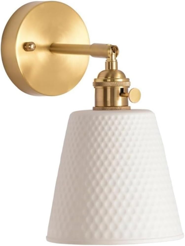 Applique céramique cannelée blanche orientable avec interrupteur et socle laiton