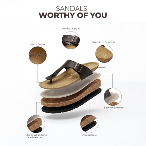 Image of YOHO Sandals for Men | Leather Thong Sandals with Cork Footbed for Daily Wear- SDL