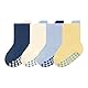 Dioshark Stoppersocken Baby Jungen Socken Marine Blau Weiss Gelb ABS Anti Rutsch Socken Atmungsaktiv Baumwoll Winter Herbst Frühling Antirutschsocken Babysocken für Kleinkinder 6-12 Monate, 4 Paar