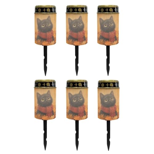 Image of Poceacles Solar Lights Outdoor Waterproof Cemetery Solar Outdoor Candle Grave Decoration Votive Candles Blessed Lights for Loss of Loves One, Black Cat Autumn Leaf, Set of 6