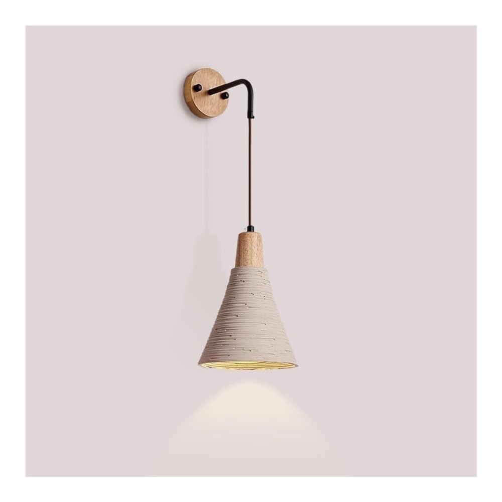 SXECAEPS Wood Lighting Wall Lamp Nordic Modern Stone Sconce Cement Shade Interior Lantern for Bedroom Bedside Living Room Study Corridor Entryway Restaurant(C)