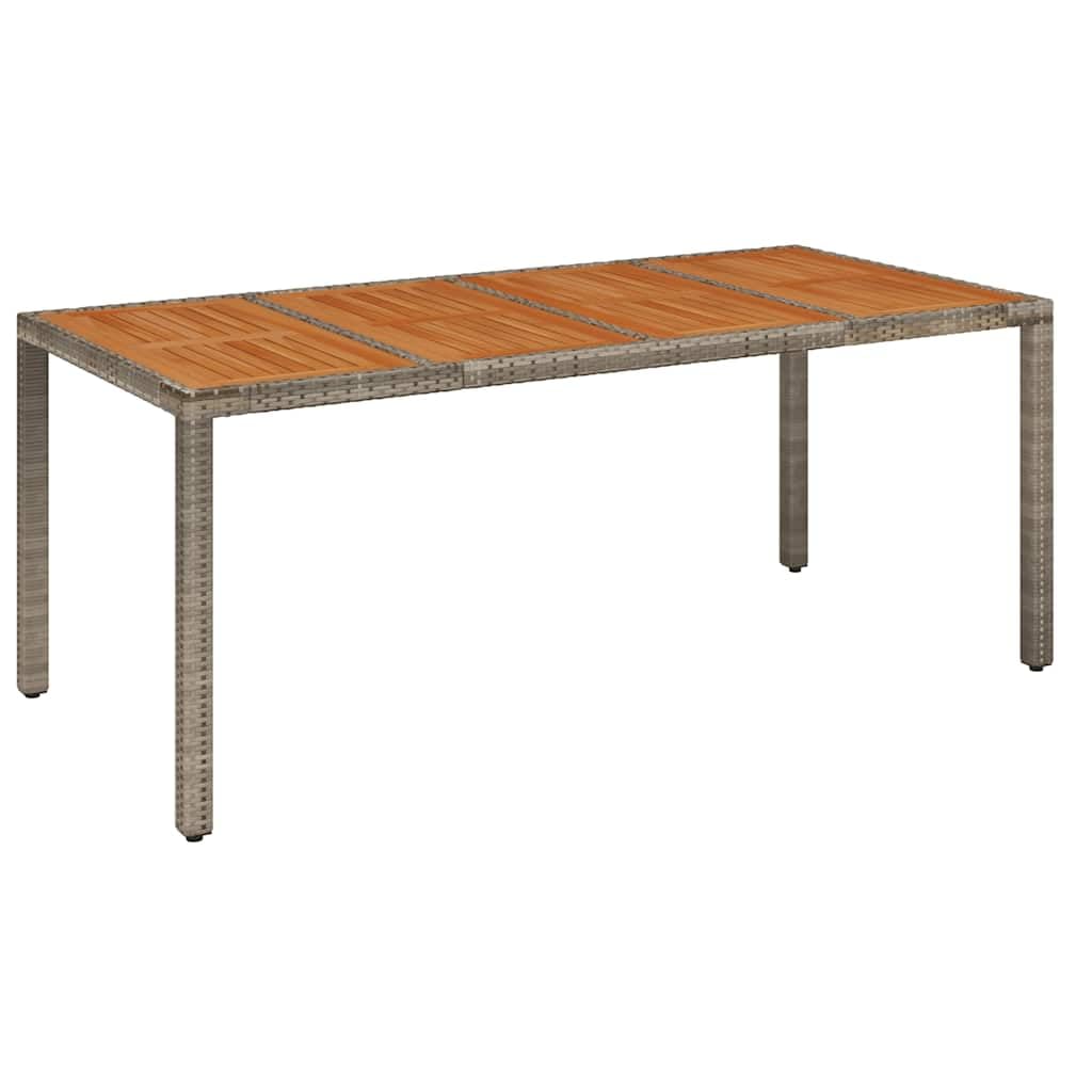 Table de jardin en résine tressée et bois gris 190x90x75 cm