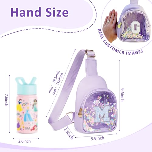 Image of Personalized 2 3 4 5 6 Year Old Girls Birthday Gift Ideas Kindergarten Graduation Gifts, Purple Toddler Kids Purse Sling Bag Crossbody Preschool Little Girl 2-4 3-5 4-6 Cute Stuff Initial M