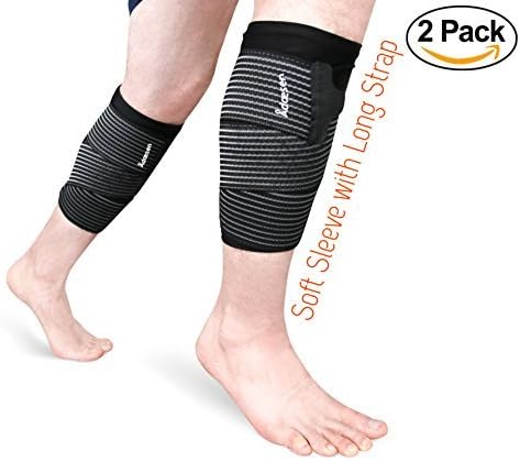 Calf Brace, 4 in 1 Neoprene Shin Supports, Compression Sleeves with Straps, Pain relief from Varicose Veins, Shin Splints, Edema, Muscle Cramp, Tennis Leg, Shank fracture, Wrap for Running and Sports