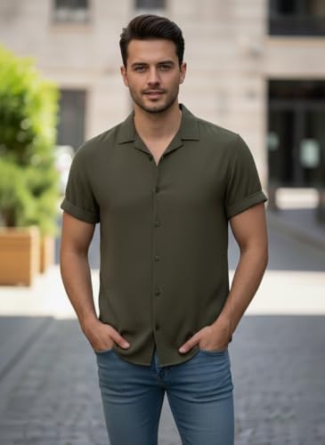 Image of TAGDO Men's Regular Fit Textured Fabric Shirts | Camp Collar & Short Sleeve Button-Down Shirt for Man | Comfortable with Smart Casual Look, Summer Beachwear (5171)