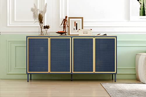 Sideboard Buffet Cabinet, Kitchen Storage Cabinet Console Televison Table With Pop-Up Doors For Living Room Home Furniture (Blue Gold) #TOP1
