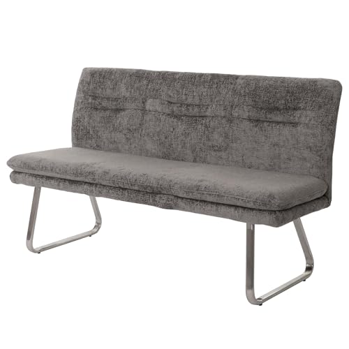 Mendler Sitzbank HWC-H70, Esszimmerbank Bank Polsterbank, Lehne Stoff/Textil Chenille Edelstahl gebürstet 160cm - dunkelgrau