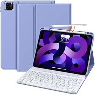 MoKo Keyboard Case for iPad Air 5th/4th Generation 2022/2020, 10.9 Inch, iPad Pro 11 2021/2020/2018, [Support Apple Pencil 2 Charging] Detachable Wireless Bluetooth Keyboard, Lavender