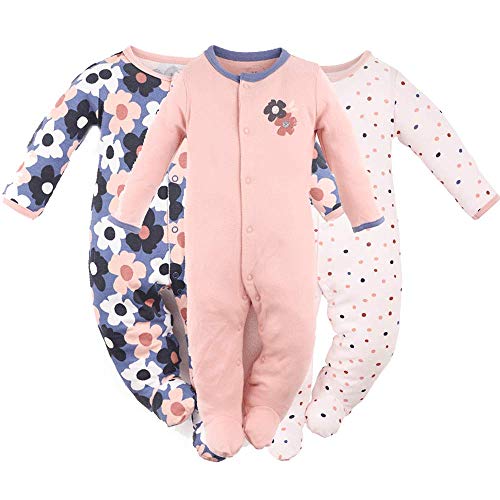 Baby Girls Footed Pajamas 3-Pack Cotton Infant Overall Sleeper and Play 9-12M