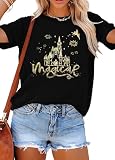 FRYAID Magical Shirt Women Believe in The Magic Tshirt Kingdom Castle Tie Dye Tee Family Holiday Vacation Short Sleeve Tops C-Black