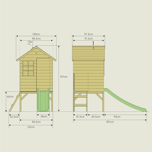 TP Toys Sunnyside Wooden Tower Playhouse with 1.2M Slide - Image 3