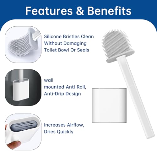 Image of RV Toilet Brush, Grey Toilet Brush Silicone Won't Damage Toilets, Wall Mounted Toilet Brush-Anti-Roll, Anti-Drip Design, Suitable for RV Travel Trailers and Campers, Made by RVers for RVers
