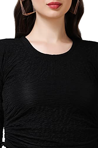 Image of POPWINGS Casual Self Design Regular Fit Polyester Full Sleeves Crop Tops for Women with Crush String