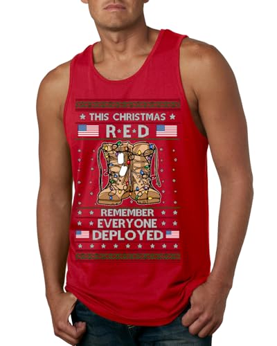 This Christmas RED Remember Everyone Deployed Pro Military Vet 1st 2nd Amendment Veteran RED Friday Ugly Christmas Mens Tank Top, Red, XX-Large