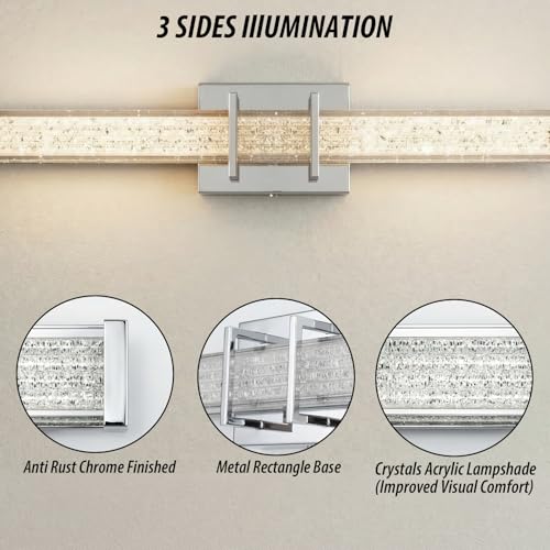 Modern LED Bathroom Vanity Light 48 inch 32W Dimmable 3CCT Bathroom Light Fixture Over Mirror Rectangle Bath Vanity Light Bar with Crystal Acrylic Shade (Chrome) by LIGHTINN - Used condition - Image 3