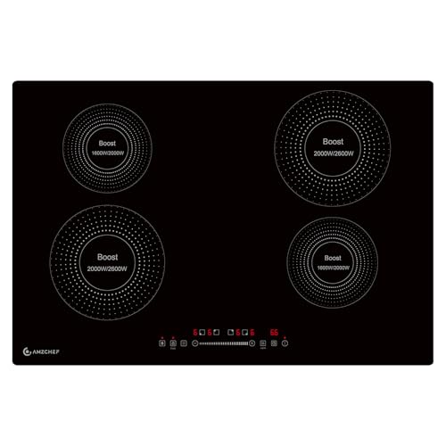 AMZCHEF 30 Inch Built-in Induction Cooktop, 9 Levels Electric Stove, Slide Touchscreen, Safety Lock, Timer, No Plug, 7200W