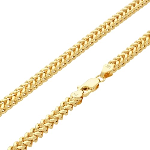 Nuragold 14k Real Yellow Gold Franco Square 3mm Box Chain Wheat Chain Necklace (18