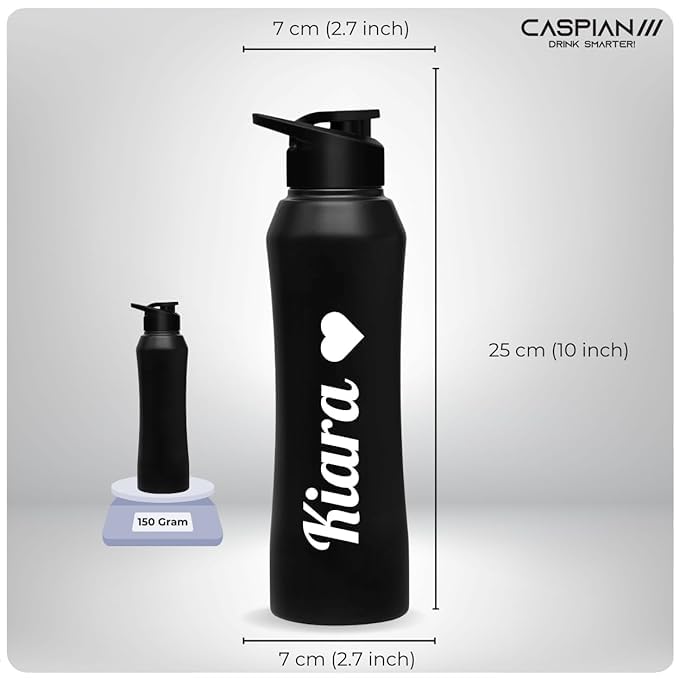 Image of CASPIAN / / / Trek Customised Stainless Steel Water Bottle 750 ML, Religious Symbol Print with Name - Spiritual Personalised Bottle for Temple, Office, Yoga & Corporate Gifting (Black)