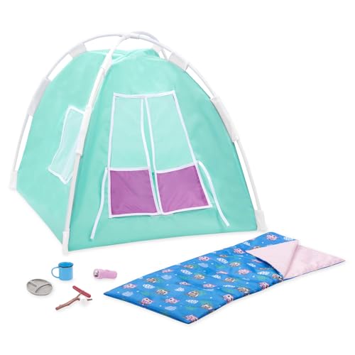 Our Generation – Camping-Set – Zelt & Schlafsack – 46 cm Puppenzubehör – Rollenspiel – Spielzeug für Kinder ab 3 Jahren – Campingzelt türkis