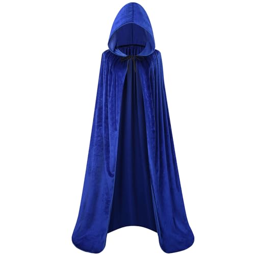 maxToonrain Cape à capuche en velours pour adultes, cape unisexe avec capuche pour Halloween, Noël, journée mondiale du livre (150 cm, bleu)