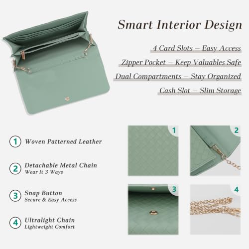 U+U Crossbody Bags for Women, Small Leather Bag with Removable Chain, Card Slots & Phone Pocket - Lightweight Purse Wallet (Light Green) — view 6
