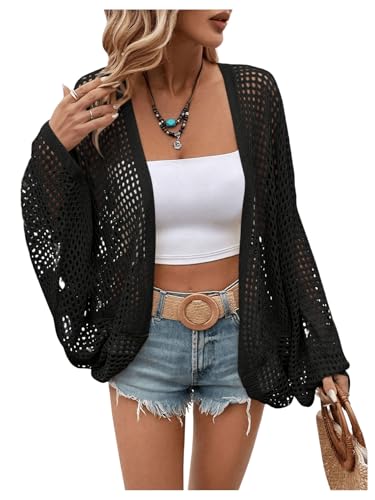 Image of Verdusa Women's Oversized Summer Cardigan Lightweight Sweater Crochet Knit Beach Cover Up Spring Vacation Outfits