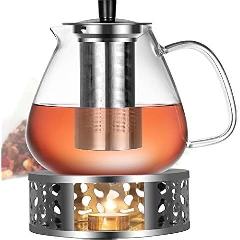 Teekanne Glas - 1500ML Teekanne mit Siebeinsatz, Kerzenwärmer Cover