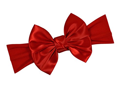 Satin Bow Baby Headband By Funny Girl Designs Fits Newborn to 6 Months (Red)