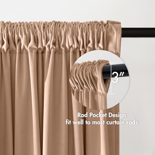 Image of MIULEE Blush Beige Blackout Velvet Curtains Drapes 108 Inch Long 52 inchx108 inch