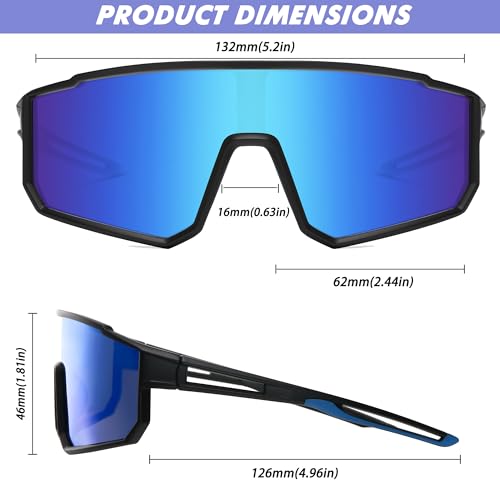 Kids Baseball Polarized Sunglasses, Sports Sunglasses for Boys Girls 6-14 Youth Sun Glasses for Cycling Running（Green/Blue Mirror+ Black/Blue Mirror）2