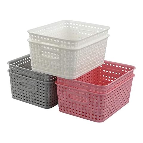 Ortodayes 6 Pack Plastic Woven Basket, Small Bathroom basket Cover