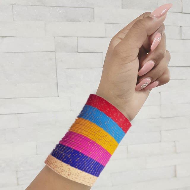 Jewar Colorful Bangle Multi-Color Collection Indian Bollywood Exclusive Silver Golden Glitters Glossy Glaze Exotic Matte Vintage Textured Colorful Fashion Designer Metal Jewelry Bangle Bracelets Set of 12*12=144 Piece for Women3