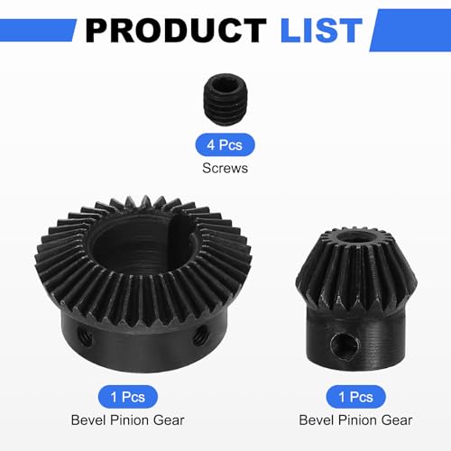 Image of uxcell 2Pcs Tapered Bevel Gears Set, 1 Mod 1:2 (20T /40T) Harden Steel Straight Bevel Gear, 90 Degree Steering Motor Gears, (5mm /19mm Shaft Hole with Keyway)