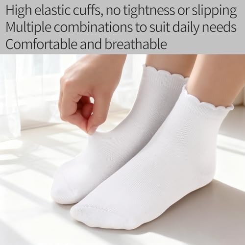 Utensilsto 6 Paar Mädchen Rüschen Socken Kinder, Kawaii Baumwolle Socken mit Rüschen 3-6 Jahren Kindersocken, Mittelhoch Rüschensocken Weiche Atmungsaktive Strick Crew Söckchen, Weiß