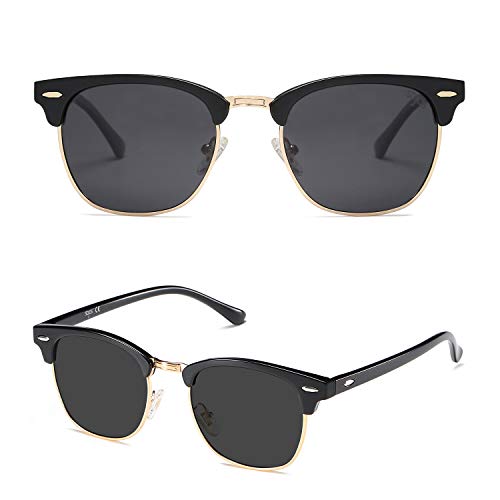 Sojos Retro Semi Rimless Polarized Sunglasses Horn Rimmed Uv400 Glasses Sj5018 With Black Frame/Grey Lens #TOP1