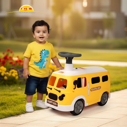 Image of Toyzone Happy Bus - Yellow | Toddler Ride-on | Lights & Music | Ride-on with Easy Storage | Grip Wheels | Make in India | Indoor & Outdoor | for Kids 2+ Years