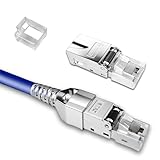Dimensions et Matériau: L'emballage mesure Eleven cm de longueur, Nine cm de largeur et One point Six cm de hauteur. À l'intérieur, chaque connecteur RJ45 Cat 7 pèse environ Twelve g. Le boîtier est en alliage de zinc avec blindage métallique complet. Les contacts internes utilisent du bronze phosphoreux plaqué or.